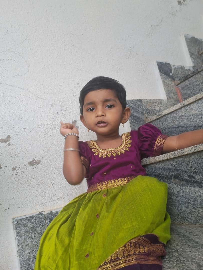 Customer photo review of Green and Wine Kids Langa Blouse – Traditional Zari Border Cotton Dress for Baby Girl