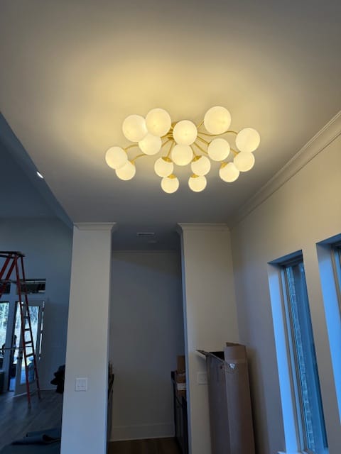 Customer photo review of Bloom Brass Frosted Glass Bubble Semi Flush Chandelier