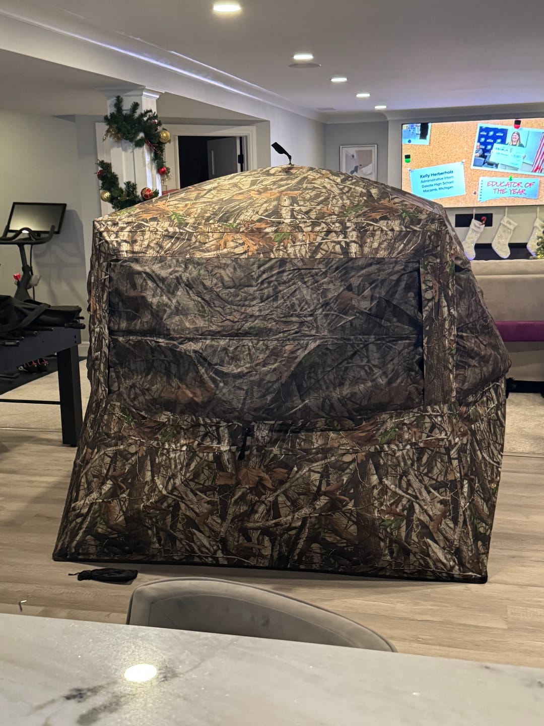 Customer photo review of OptiGuard360 3 Person See Through Deer Blind | 360° Portable Pop Up Hunting Ground Blind for Deer with Low Hub & Wide Bottom Design