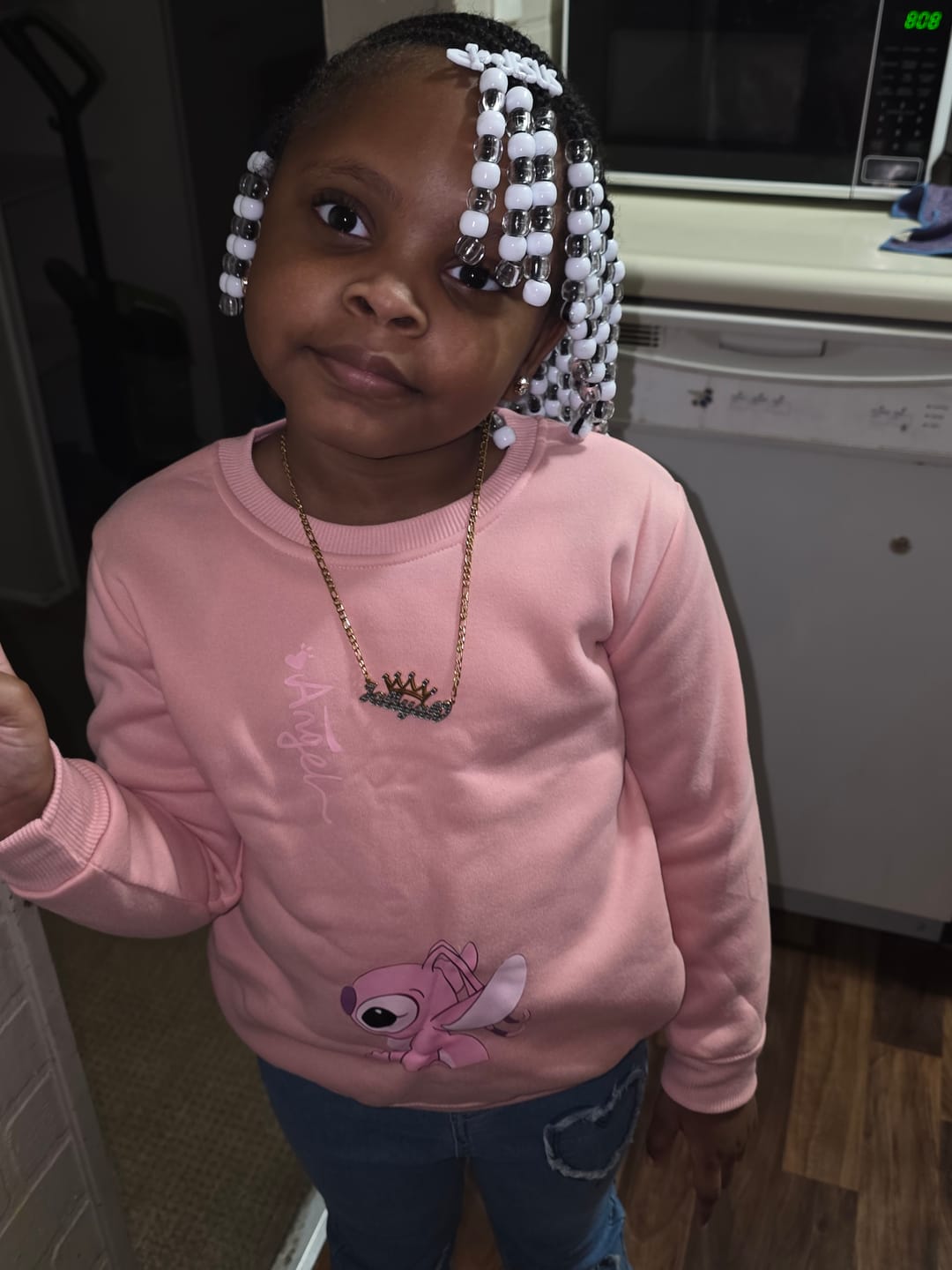 Customer photo review of Kids Double Plated Crown Name Necklace w/ Figaro Chain