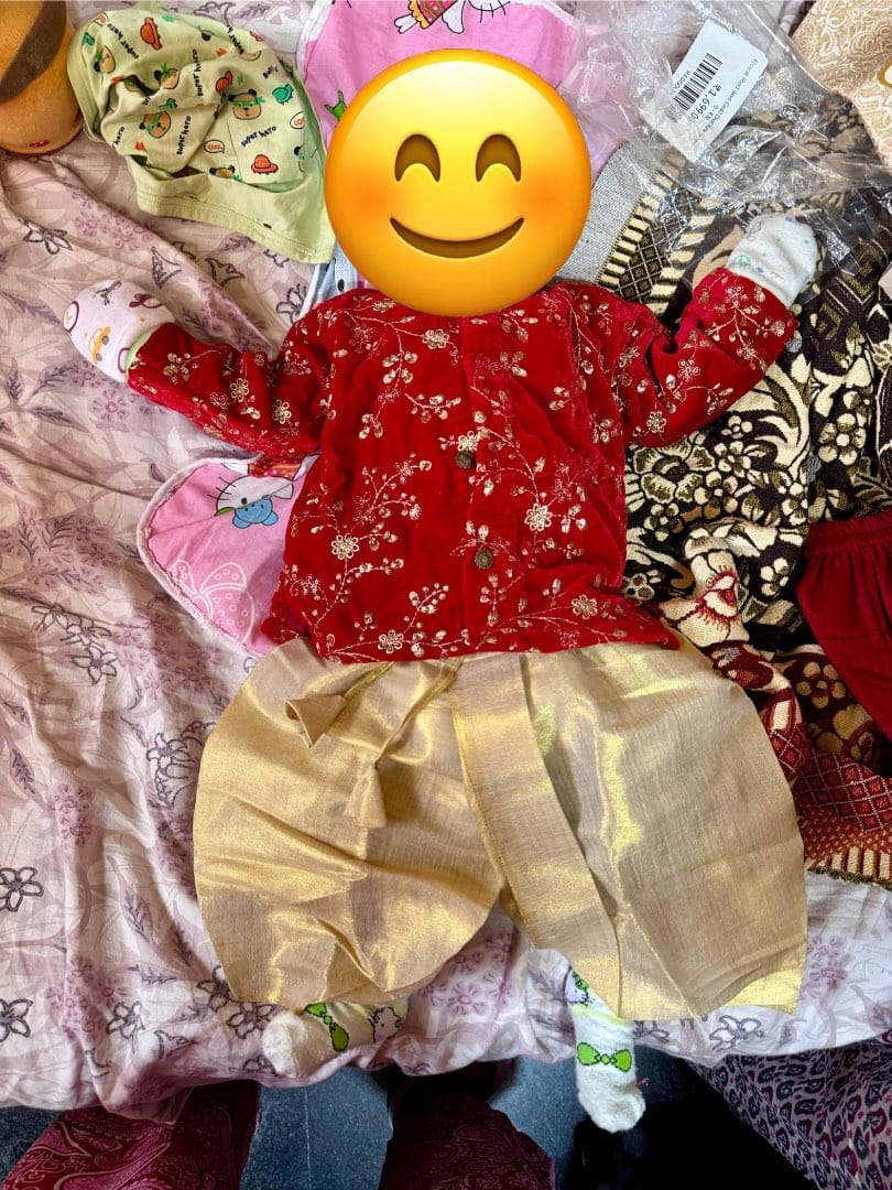 Customer photo review of Royal Red and Gold Dhoti Kurta for Boys – Traditional Ethnic Wear for Baby Boy