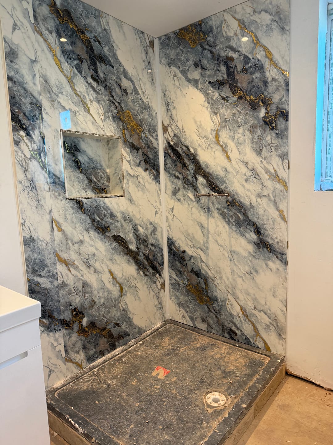 Customer photo review of 10mm Ocean Blue Gloss Shower Panel 1M x 2.4M