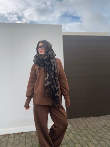 Customer photo review of Double Soft Turtleneck Side Zipper Sweatshirt and Elastic Waist Pocketed Loose Pants Set  (Shipped Within 24 Hours)