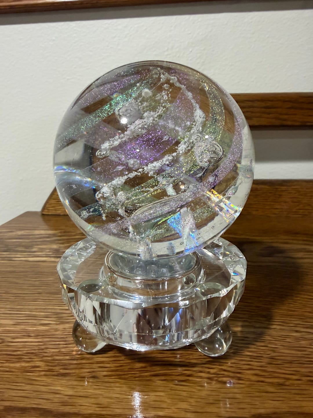 Customer photo review of Illuminated Dichroic Rainbow Orb with Cremains