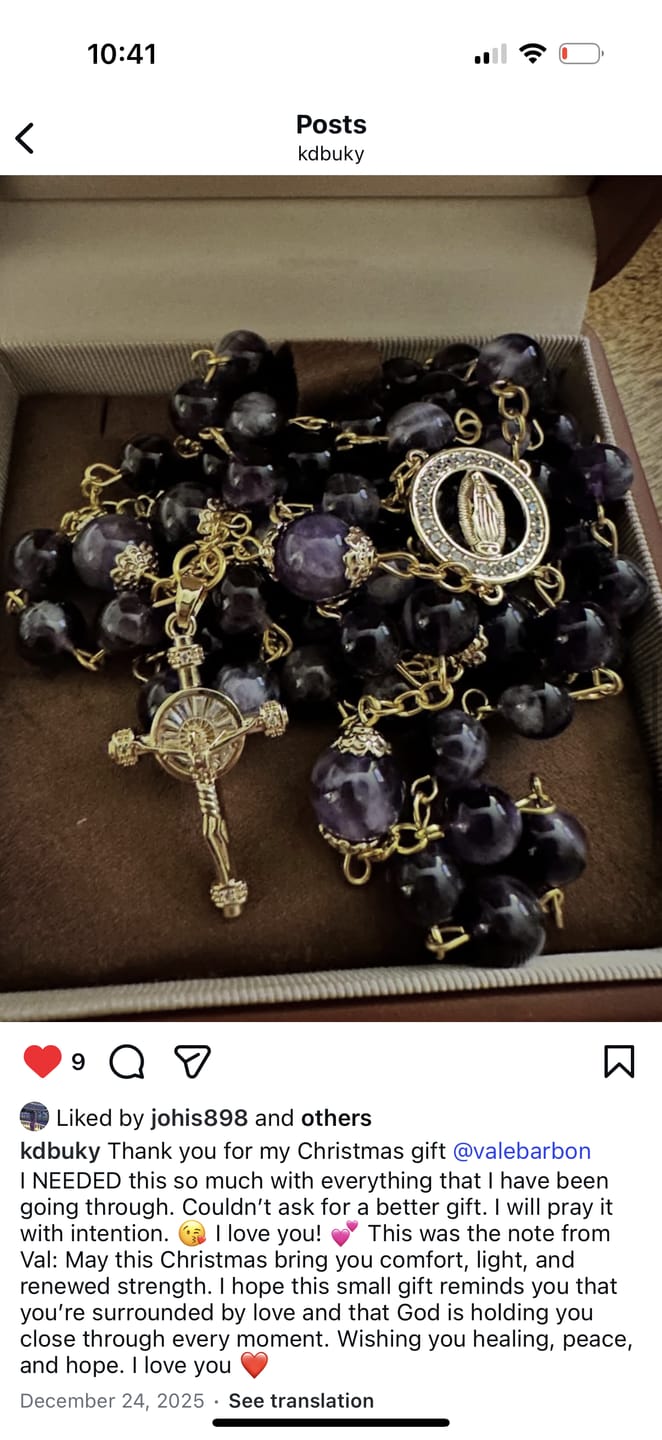 Customer photo review of Christianartworkshop Our Lady of Guadalupe & Crucifix of 8mm Round Purple Crystal Rosary