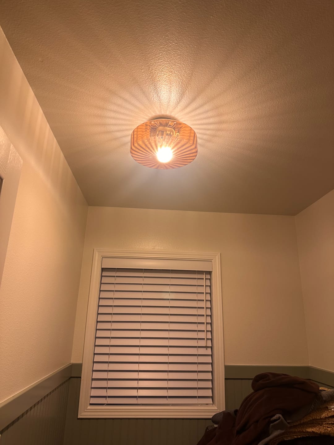 Customer photo review of 1-Light Caramel Amber Ribbed Glass Round Semi Flush Mount