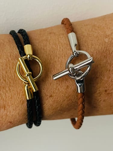 Customer photo review of GLENAN DOUBLE TOUR GOLD LEATHER BRACELET