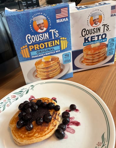 Customer photo review of Cousin T's Gourmet Protein Original Pancake Mix
