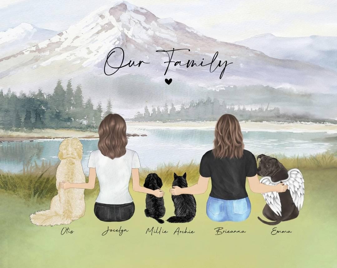Customer photo review of Custom Couple Portrait – Personalized Pet Art with Lake Background & Keepsake Gift