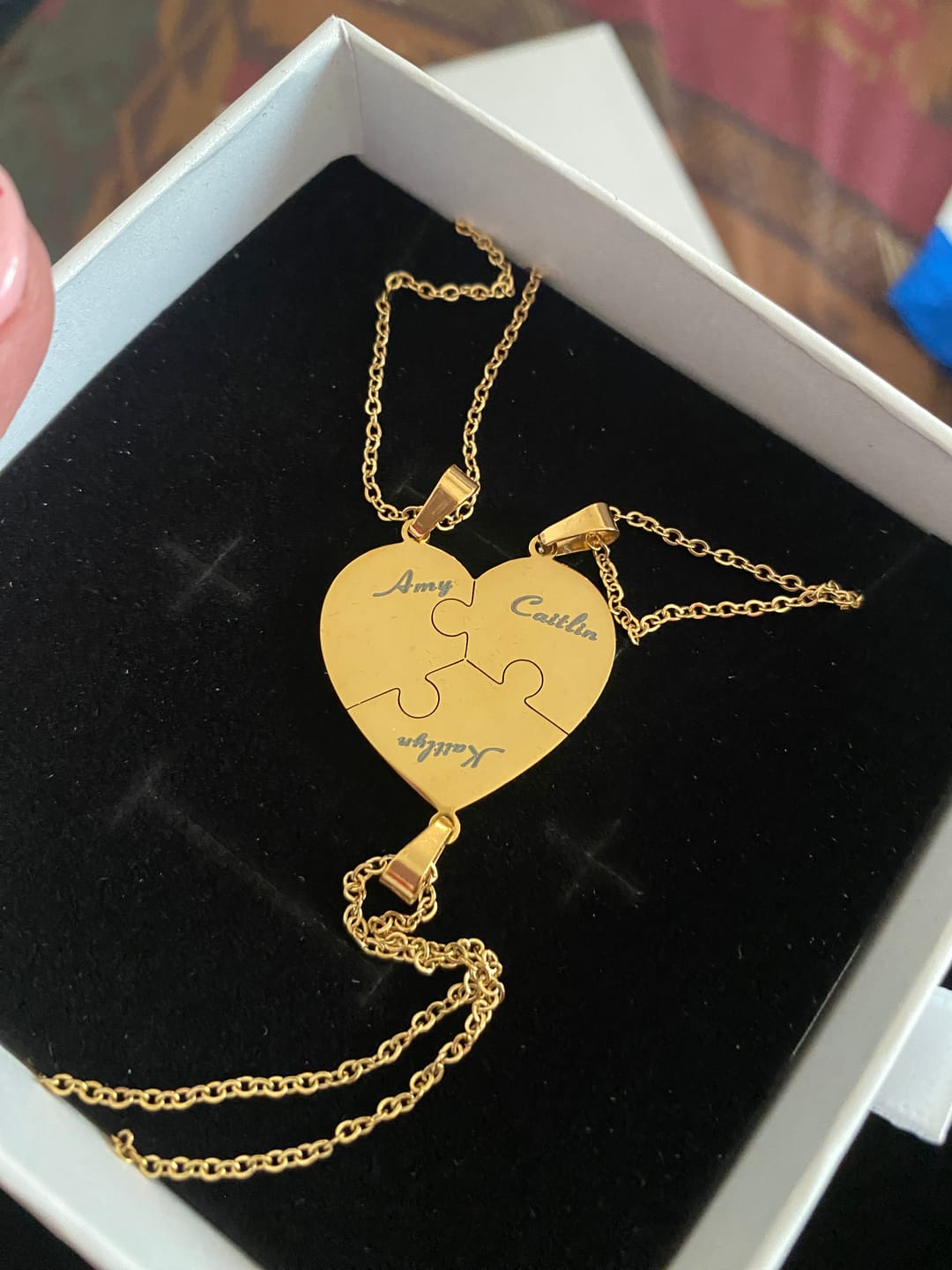 Customer photo review of Custom Puzzle Heart Necklace