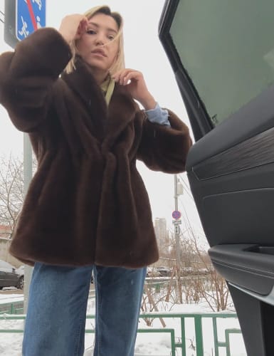 Customer photo review of Annie Faux Fur Short Trench Coat