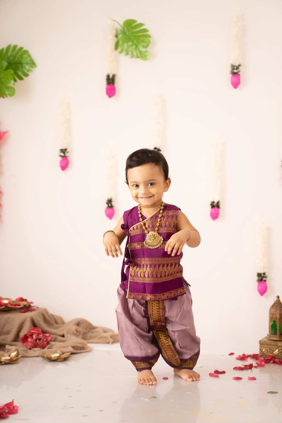 Customer photo review of Wine with lavender - Angrakha kurta dhoti ethnic wear for baby boy