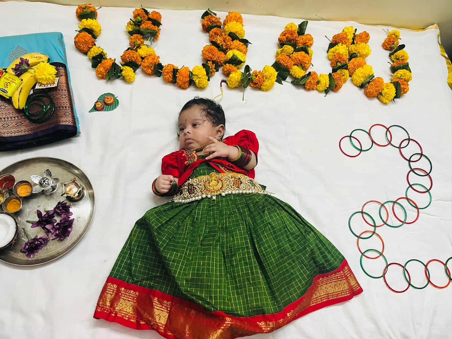 Customer photo review of Traditional green and red checked langa jacket ethnic wear for baby girl