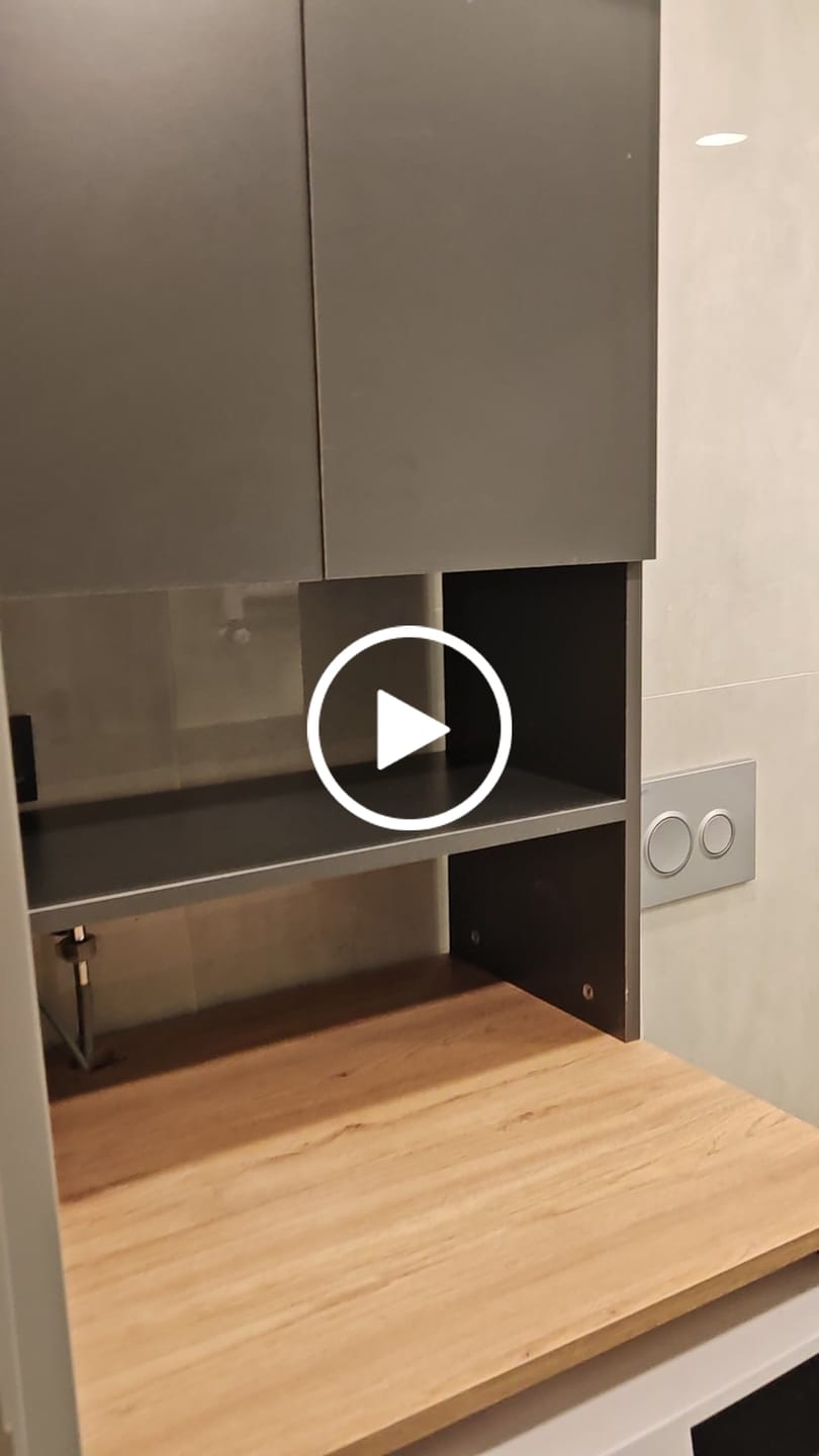 Customer video review of Rani KD101 Çamaşır Makinesi Dolabı 3 Raflı Kapaklı Banyo Dolabı Antrasit - Sepet Ceviz