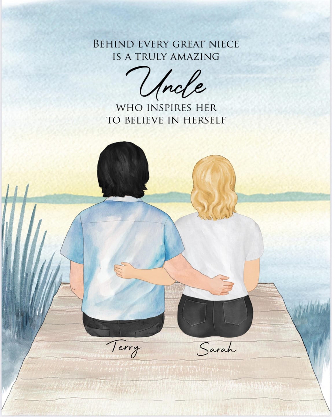 Customer photo review of Custom Uncle and Niece and Nephew Illustration Wall Art