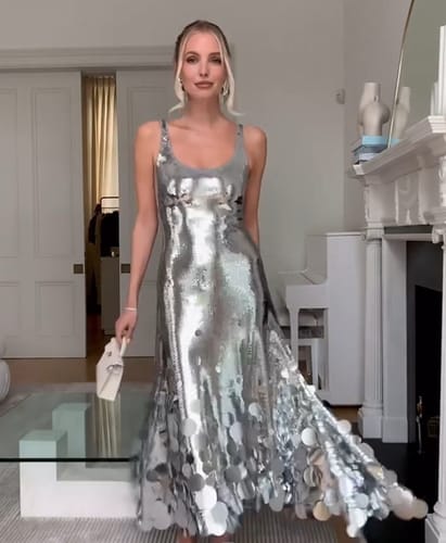 Customer photo review of Party Tips Sequin Irregular Round Tassels Hem Back Cutout Tank Maxi Dress (Shipped Within 24 Hours)
