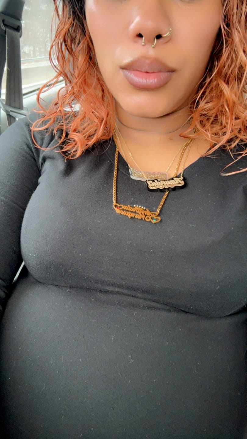 Customer photo review of Double Heart Name Necklace w/ Cuban Chain