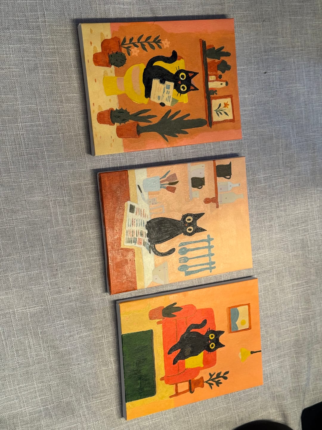 Customer photo review of 6 Mini Paintings - The Black Cat Set