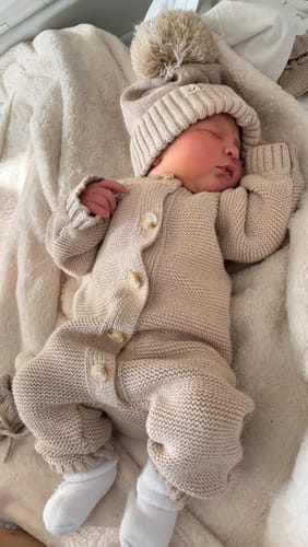 Customer photo review of Luna + Luca Classic Purl Knit Jumpsuit - Heather Beige