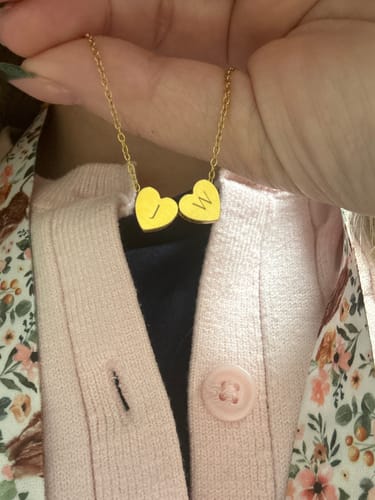 Customer photo review of Amo Heart Double Bead Necklace in Gold