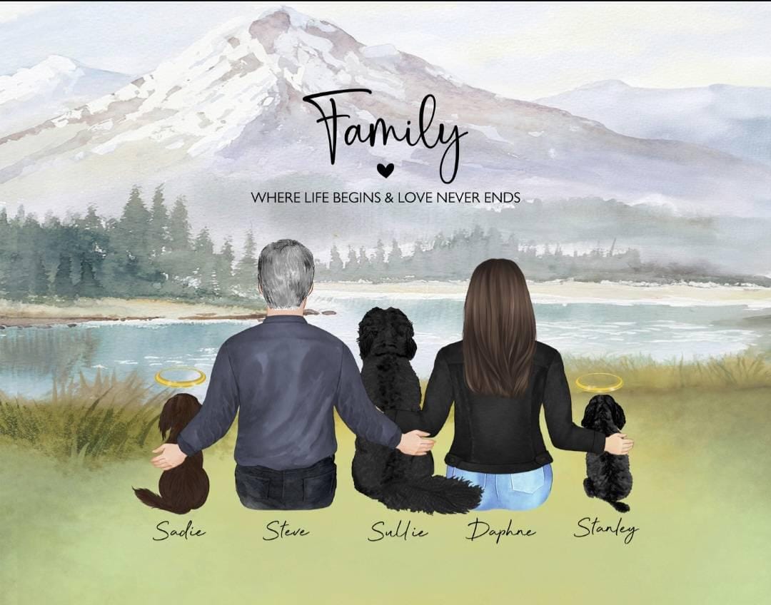 Customer photo review of Custom Fathers Day Gift from Daughter Son Wife, Family park picnic print, Camping wall art decor, Dad Birthday Gift, Family & Dogs Portrait