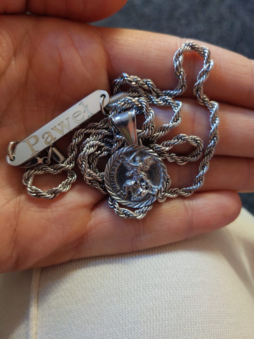 Customer photo review of Silver St Micheals Pendant