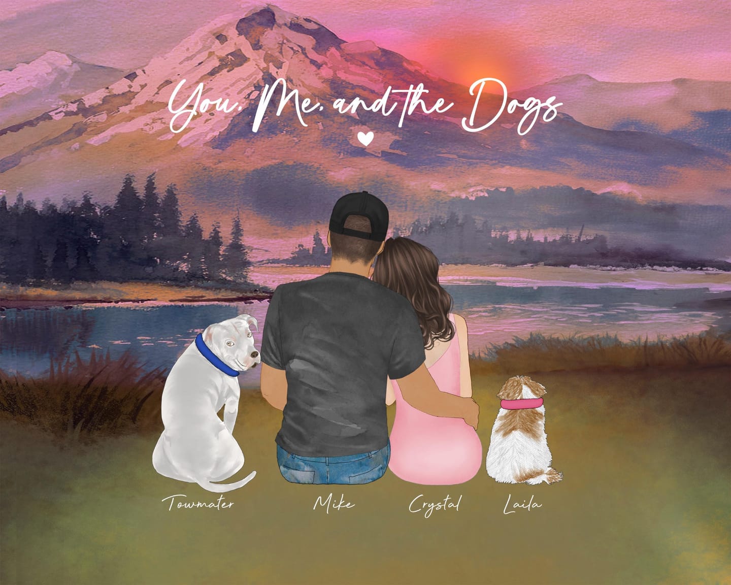 Customer photo review of Custom Couple Mother's Day Gift,Couple Dog Lake Camping Print, Anniversary/Birthday Gift for Him, Personalized Fur Family Wall Art Decor
