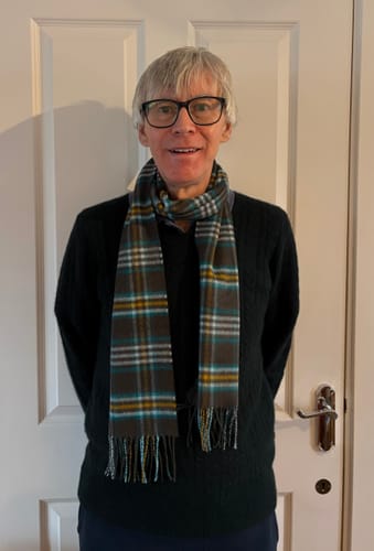 Customer photo review of Brand New Scottish Chocolate Brown and Teal Checked Cashmere Scarf