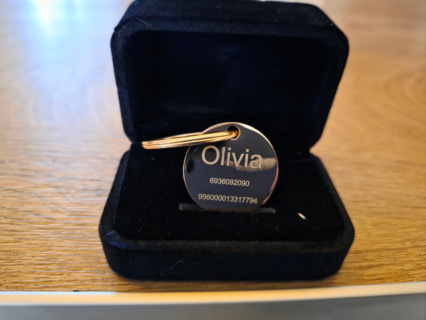 Customer photo review of Dog ID Tag - Rose Gold (With Gift Box)