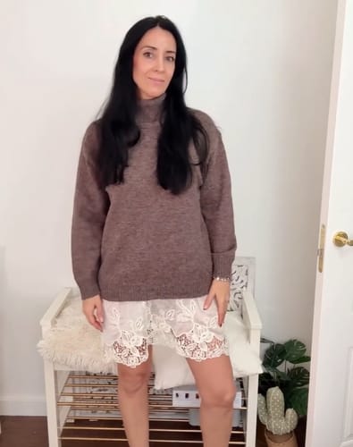 Customer photo review of Breezy City Knit Turtleneck Long Sleeve Relaxed Sweater (Shipped Within 24 Hours)