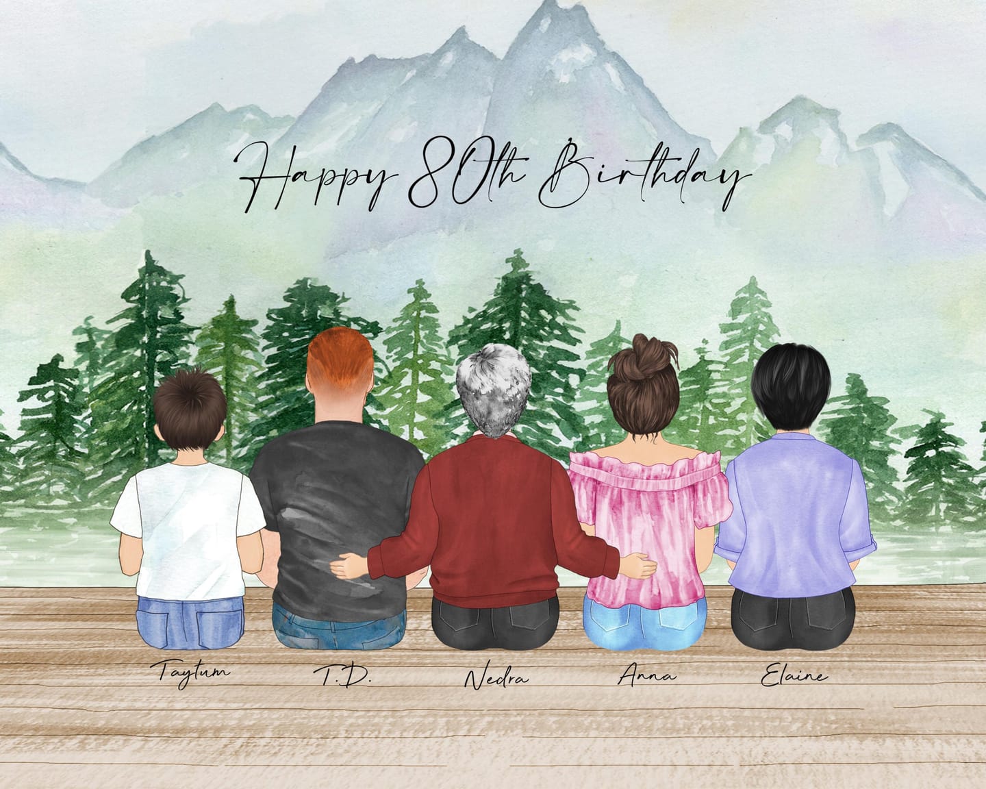 Customer photo review of 60th Birthday Portrait - Custom Illustrated Family Wall Art