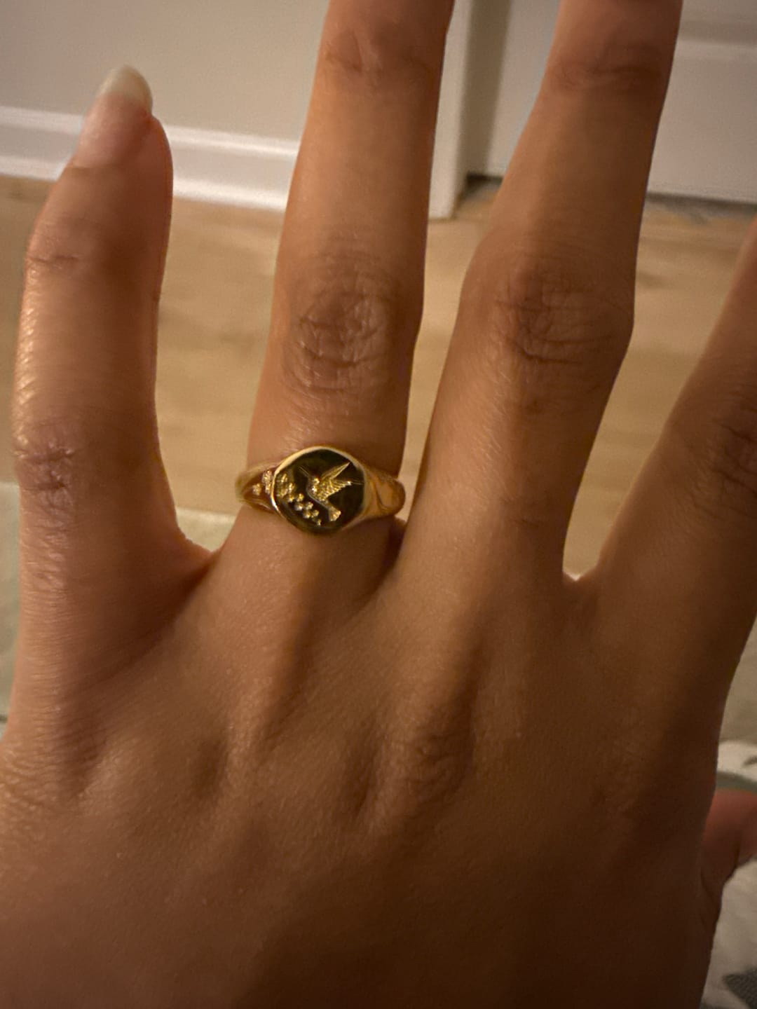 Customer photo review of Golden Hummingbird Signet Ring