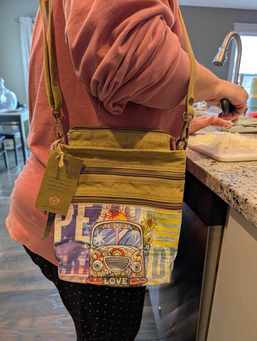Customer photo review of Peace Love Bus Crossbody Bag