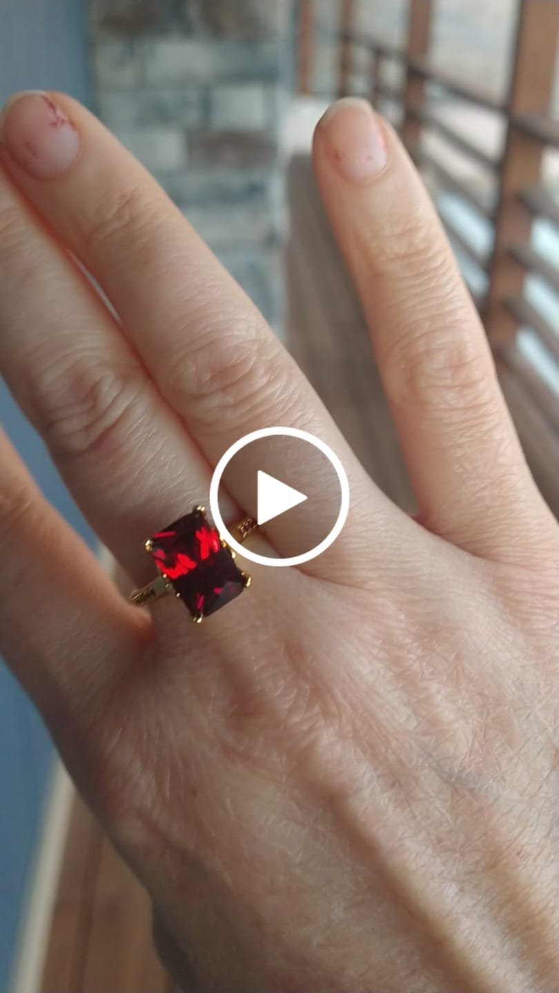 Customer video review of Red Dream: Emerald-Cut Ruby Sculpted Ring - 18K Gold Vermeil