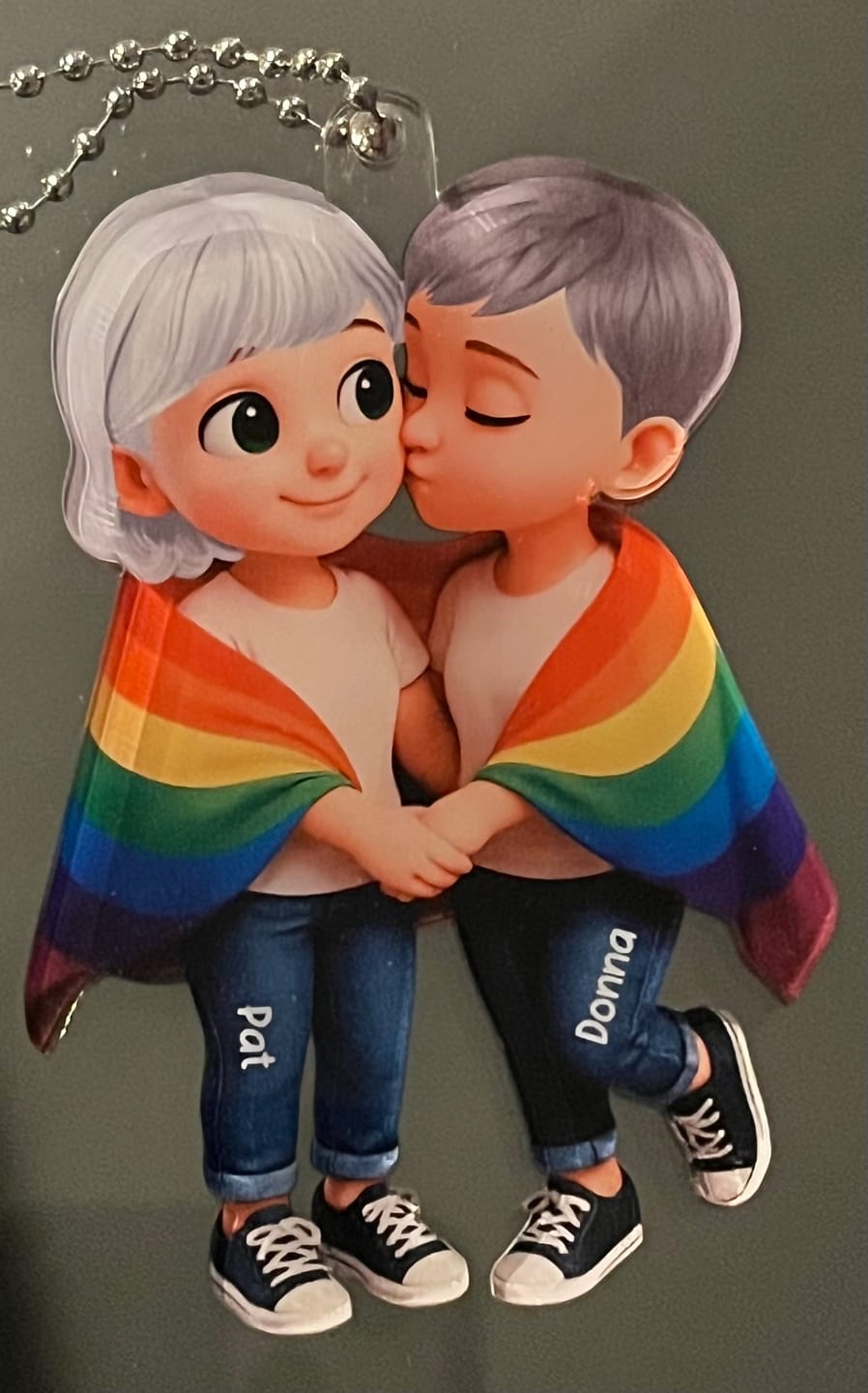Customer photo review of Pride Month LGBT Couple Love Is Love Personalized Acrylic Christmas Ornament