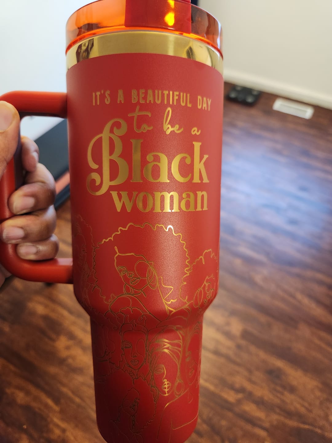 Customer photo review of "Crimson Reign" 40oz Insulated Tumbler – "It’s a Beautiful Day to be a Black Woman" | PRE-ORDER SHIPS BY 12/12/25
