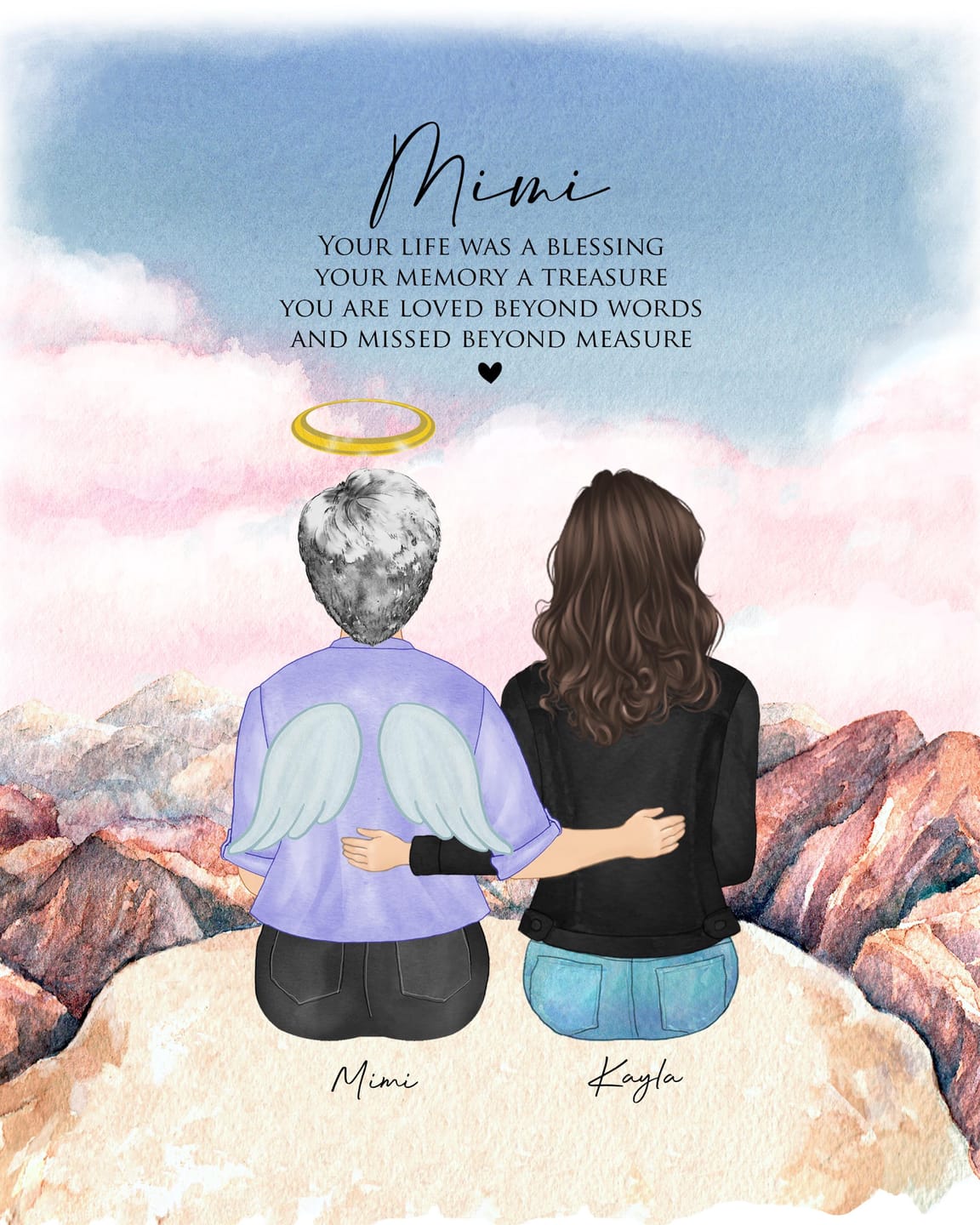 Customer photo review of Loss of Mother Portrait – Personalized Memorial Print With Angel Mom Illustration