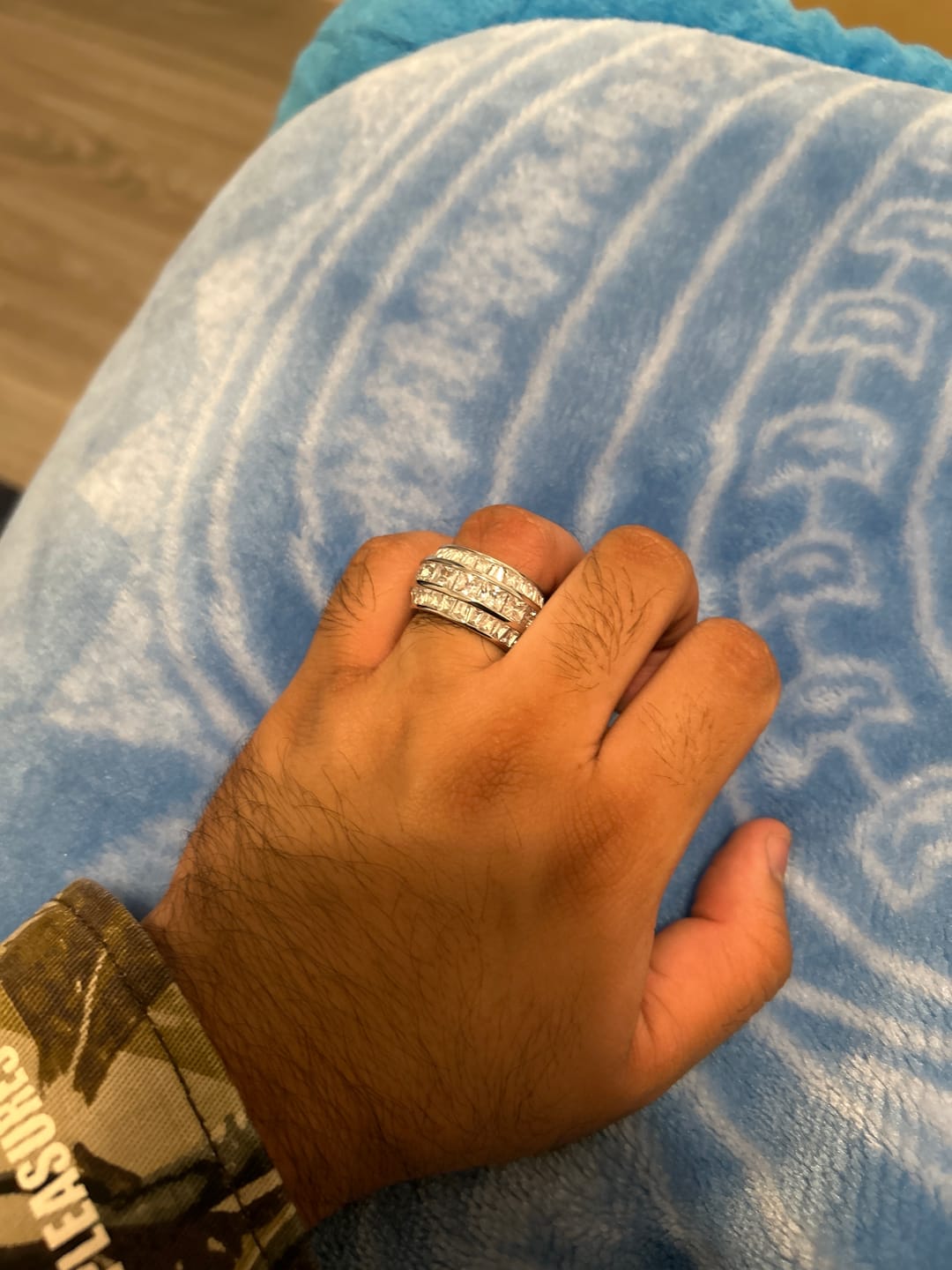 Customer photo review of 3 Row Baguette Ring - White Gold