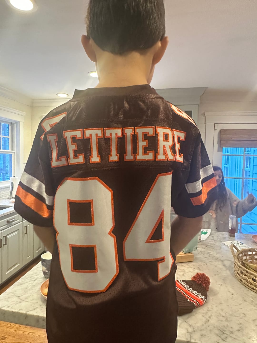 Customer photo review of Custom Brown White-Orange Classic Style Mesh Authentic Football Jersey