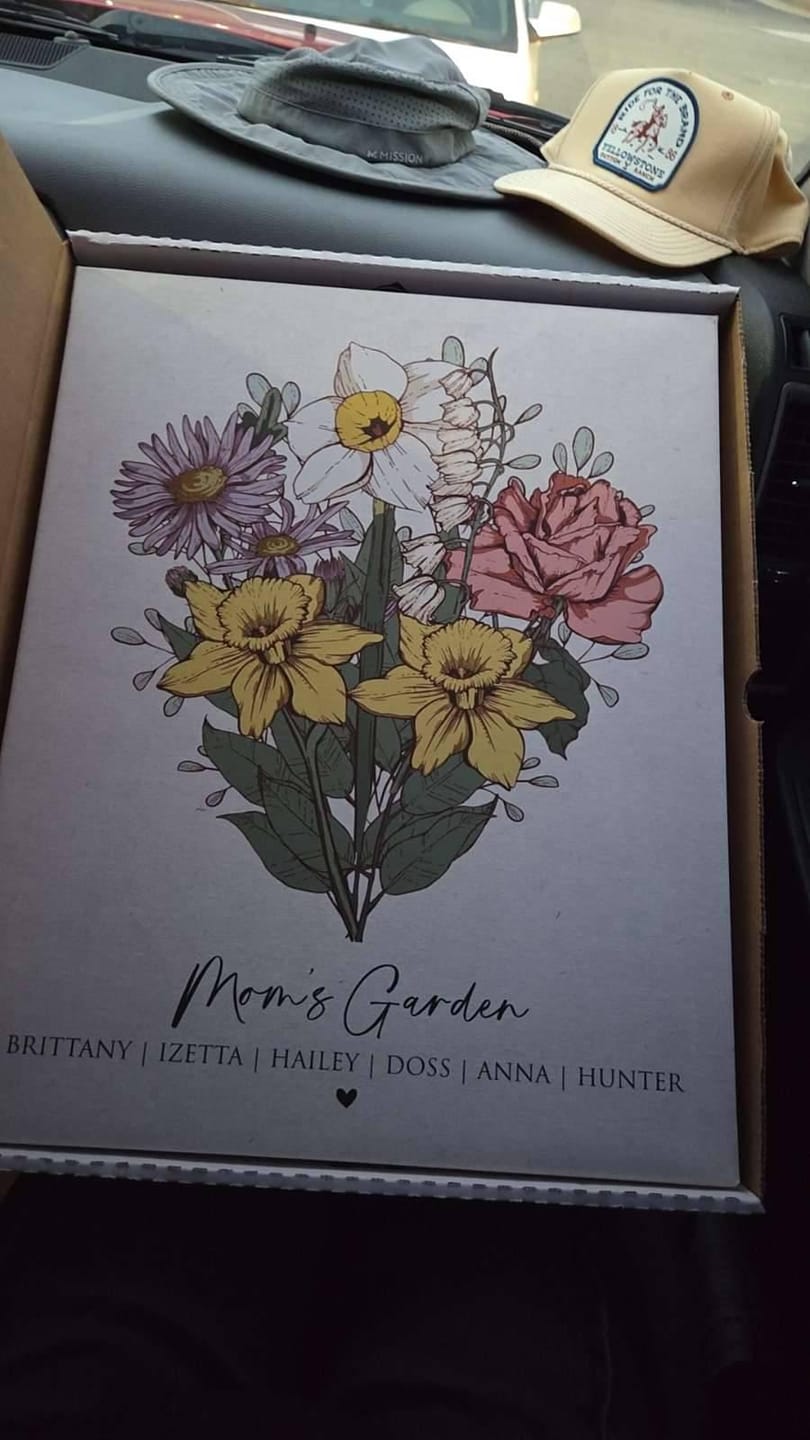 Customer photo review of Grandma's Garden Custom Birth Flower Bouquet Wall Art