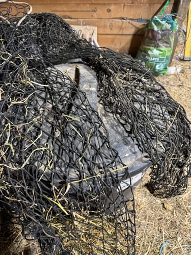 Customer photo review of Hay Chix® 2-Strand Bale Net (Small Bale Net)
