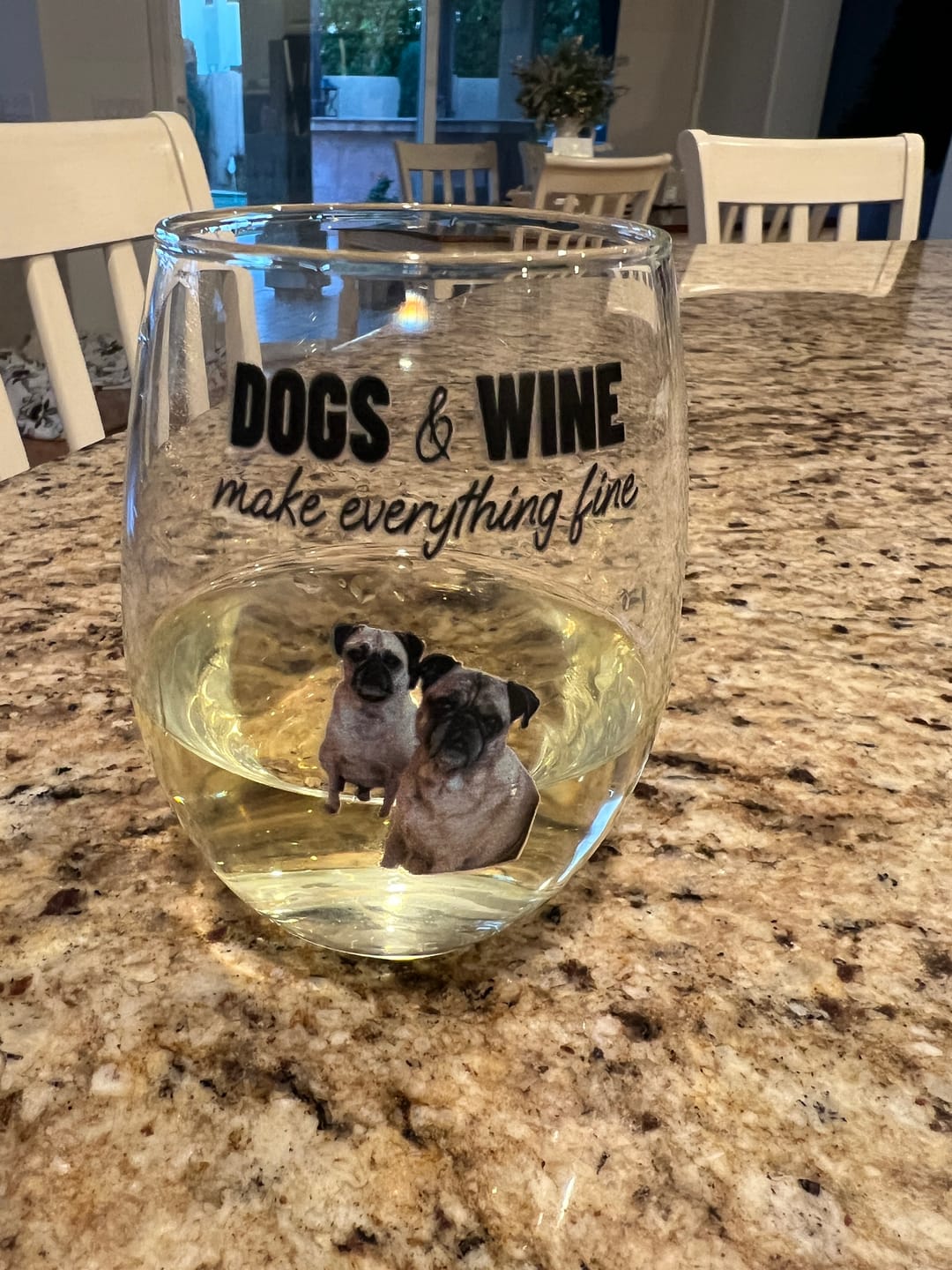 Customer photo review of Pets & wine make me fine -  Personalized Wine Glass