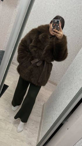 Customer photo review of Mathilde Belted Faux Fur Coat