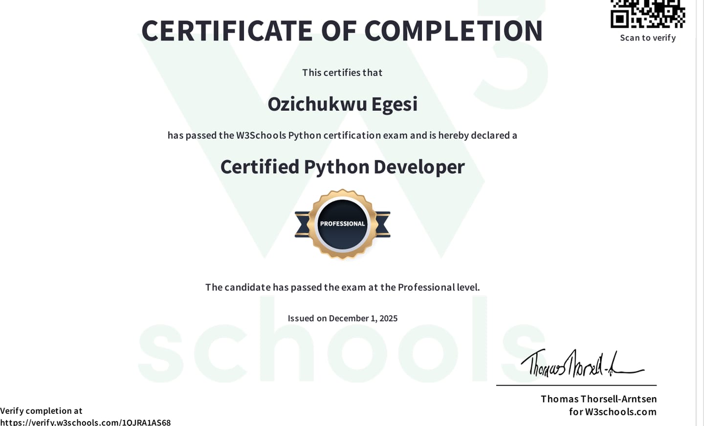 Customer photo review of Python Certification Exam