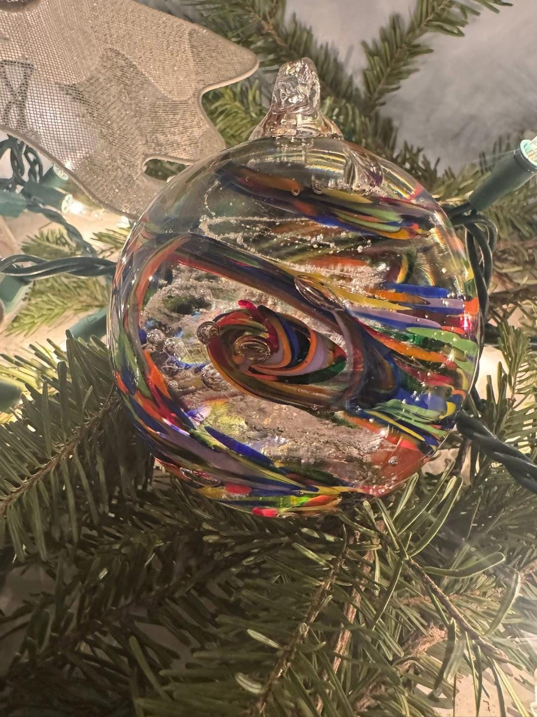 Customer photo review of Rainbow Confetti Orb with Cremation Ashes