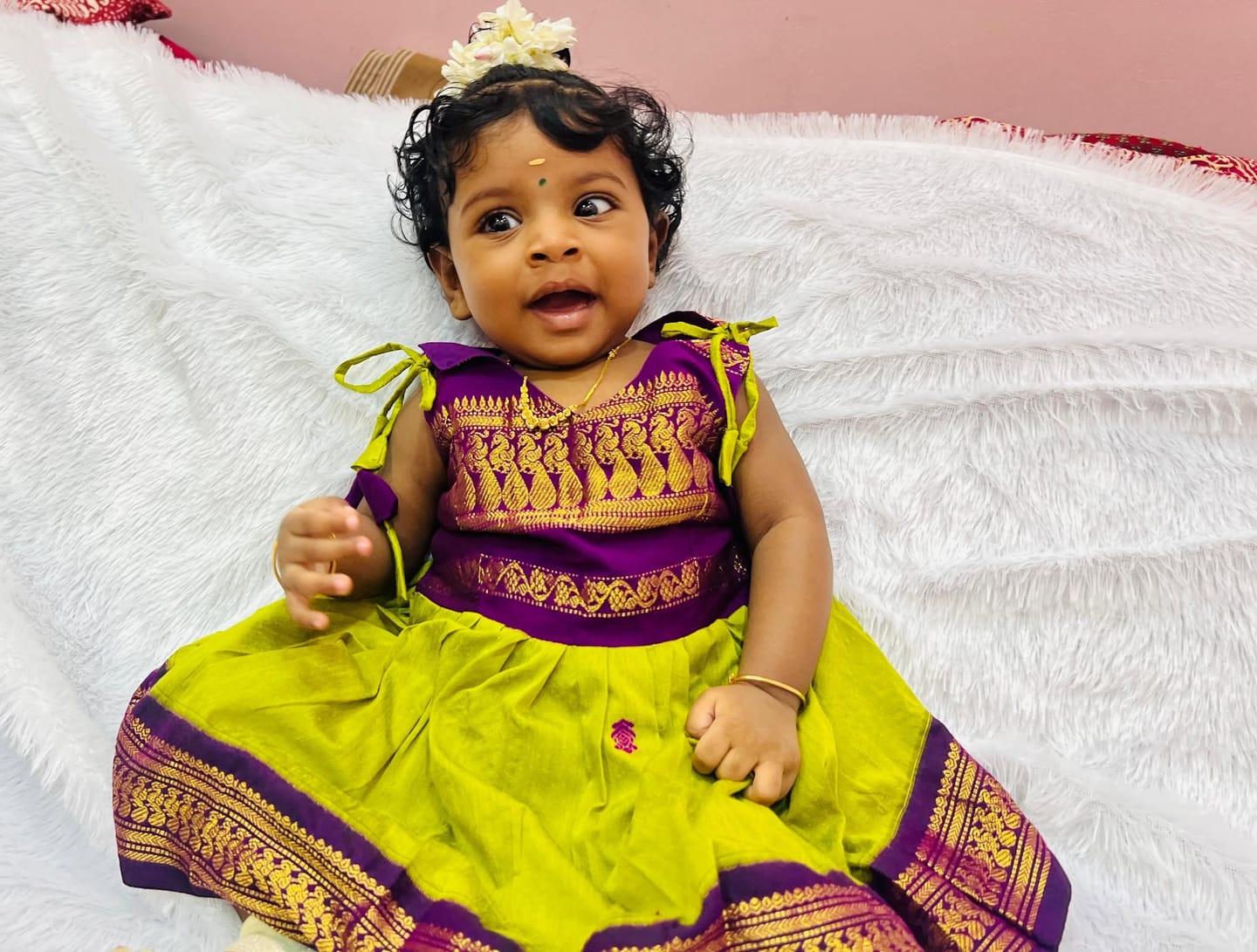 Customer photo review of Green and Wine Tie-Up Ethnic Wear for Girls – Traditional Dress for Baby Girl
