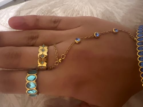 Customer photo review of Tallulah Gold Turqouise Scallop Star Ring SIZE L