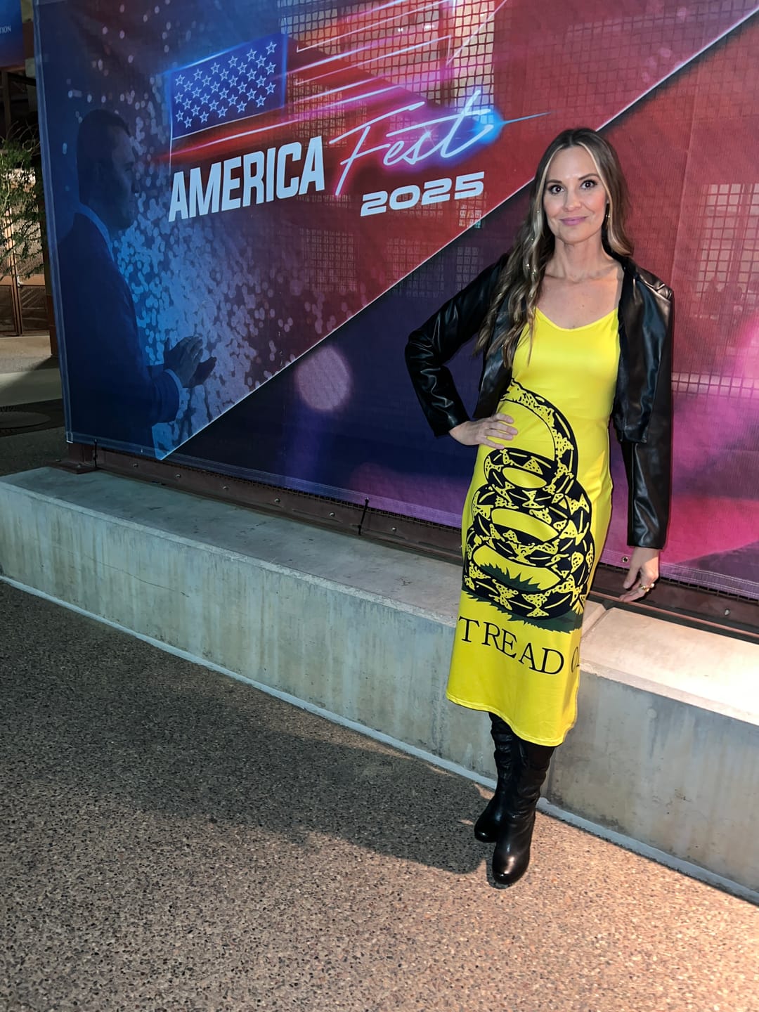 Customer photo review of Don't Tread On Me Gadsden Flag Print Slim Fit Midi Cami Dress