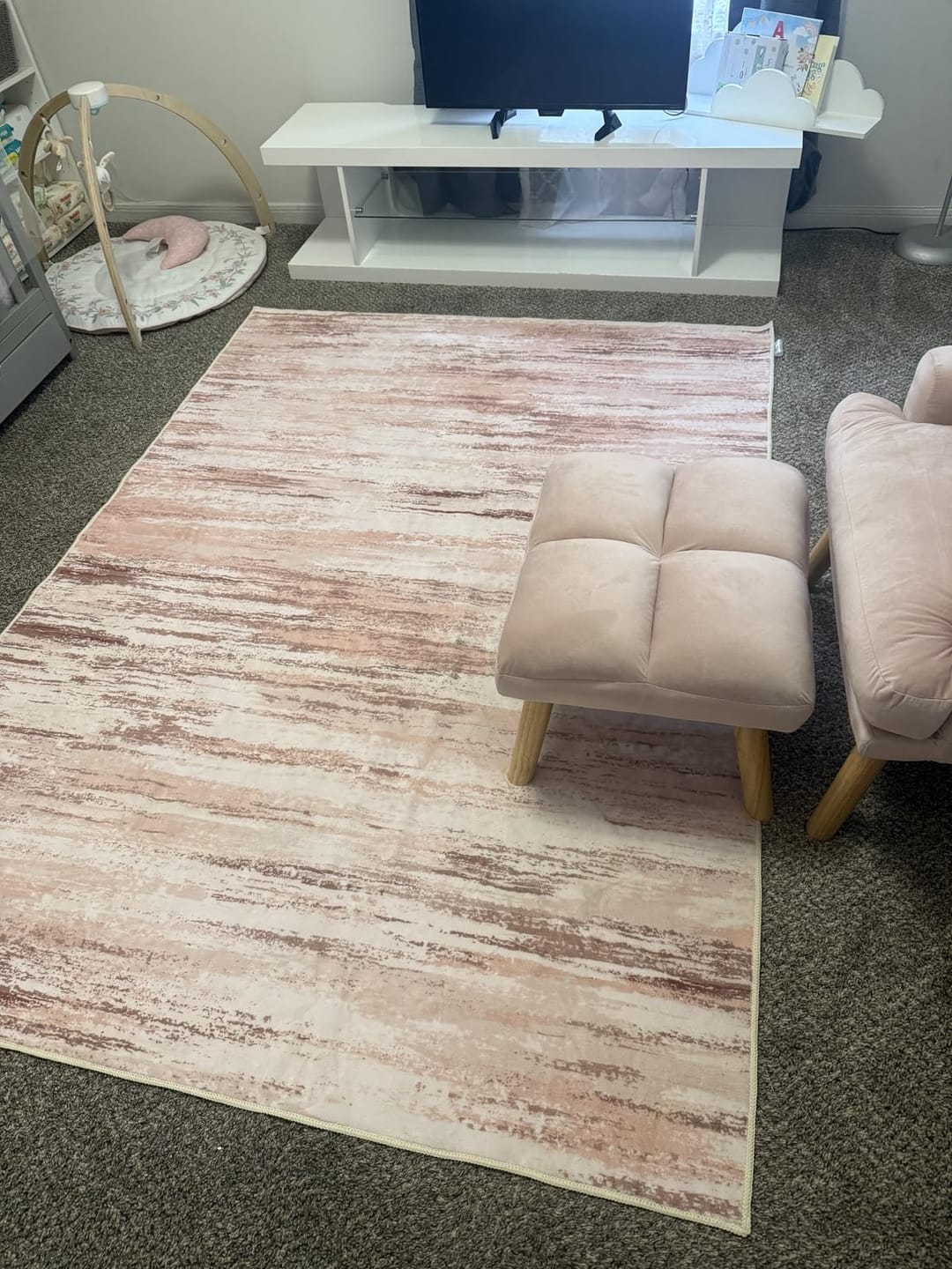Customer photo review of Dawn Washable Area Rug - Pink/White