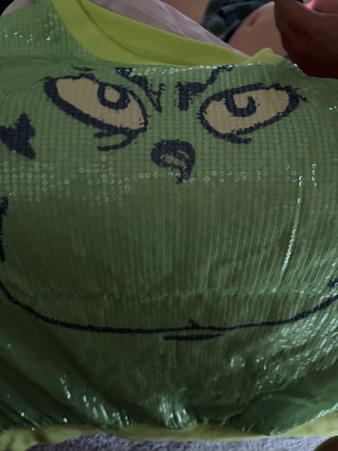 Customer photo review of Mr Grinch Sequin Unique Pattern Long Sleeve Loose Sweatshirt